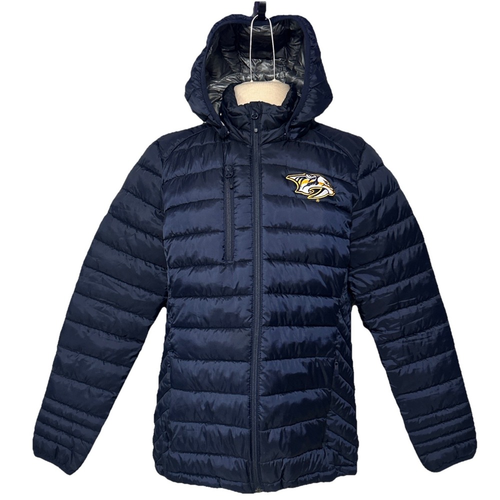 Nashville Predators Navy Puffer Jacket Lightweight Hooded Packable Hockey Size M